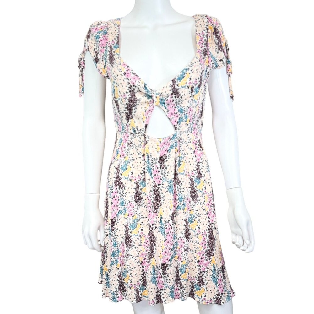 Free People Miss Right Dress Floral Print Tie Sleeves Cutout Detail Sz M